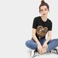 Romwe Leopard Panel Heart Detail Tee