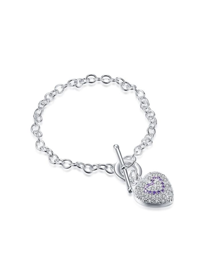 Romwe Rhinestone Embellished Heart Detail Link Bracelet