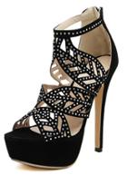 Romwe Black Platform Back Zipper With Diamond Leaf High Heeled Pumps