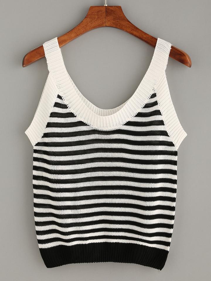 Romwe Black Striped Knitted Tank Top