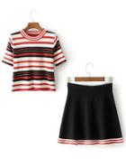 Romwe Striped Knit Tee With A Line Skirt
