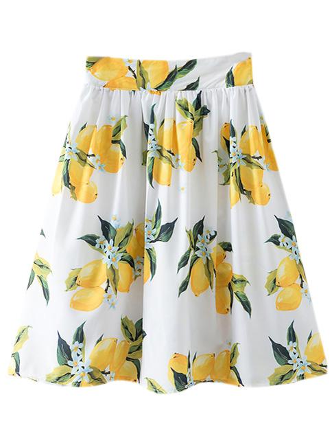 Romwe Multicolor High Waist Zipper Side Lemon Print Skirt
