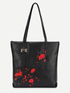 Romwe Plum Blossom Embroidered Pu Tote Bag