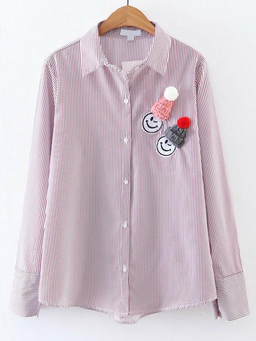 Romwe Pink Vertical Striped Embroidery Blouse With Hat Detail