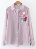Romwe Pink Vertical Striped Embroidery Blouse With Hat Detail