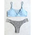 Romwe Criss-cross Top With Snake Print Cut-out Bikini