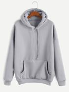 Romwe Grey Drop Shoulder Drawstring Hooded Pocket Sweatshirt