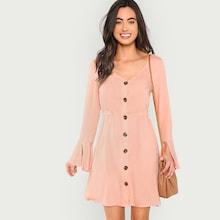 Romwe Split Bell Cuff Button Front Dress