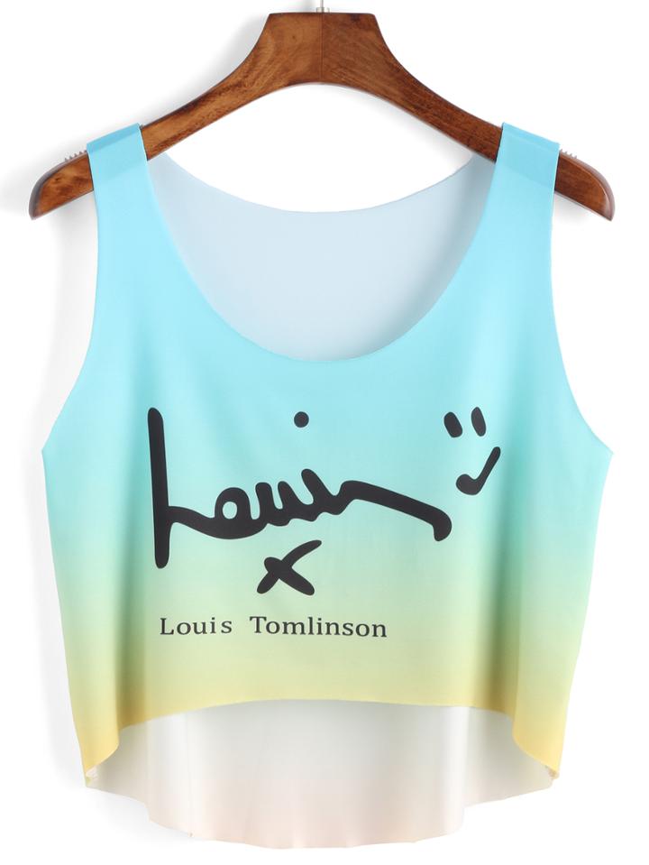 Romwe Dip Hem Letters Print Tank Top