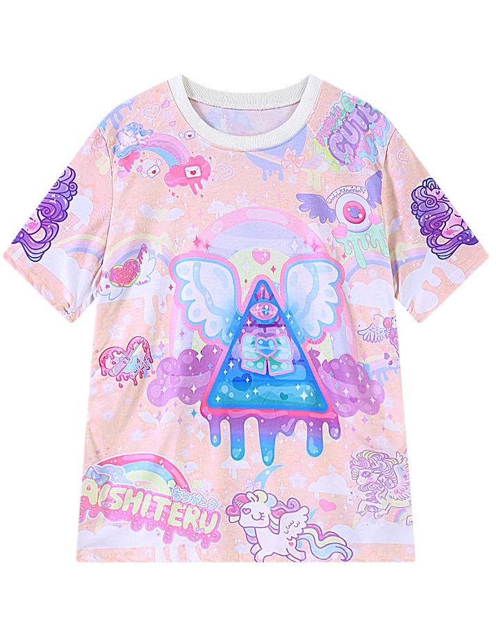 Romwe Round Neck Horse Wing Print Loose T-shirt
