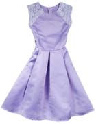 Romwe Back Bow With Zipper Embroidered Purple Dress