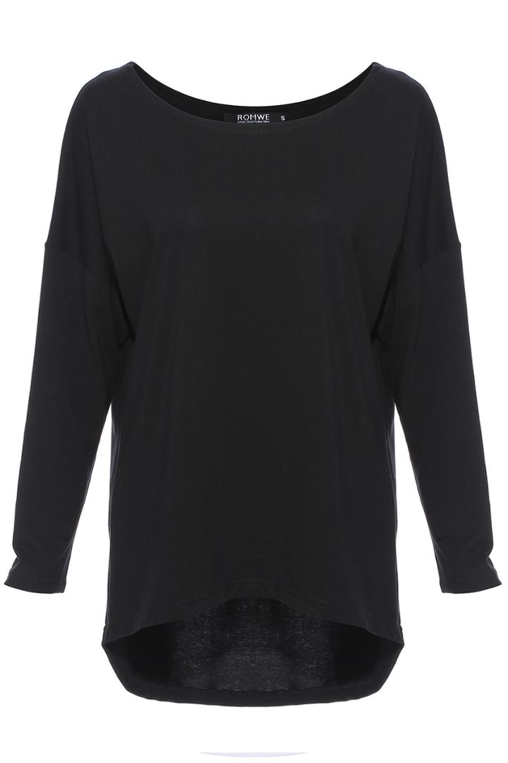 Romwe Romwe Basic Black Asymmetric Blouse