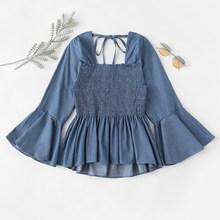 Romwe Bell-sleeve Ruffle Hem Blouse