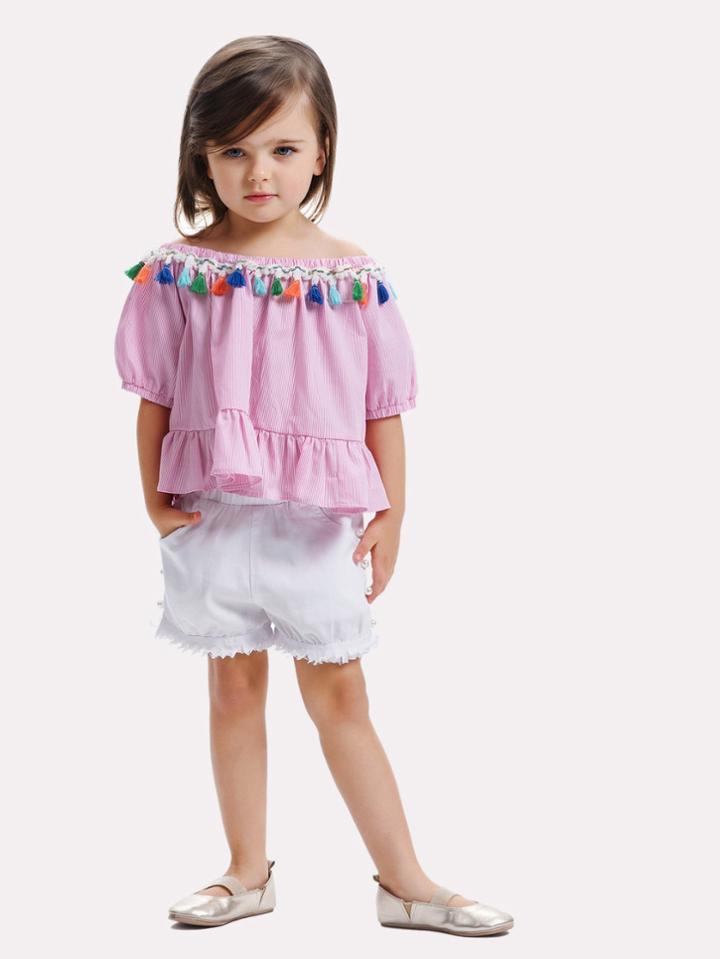 Romwe Tassel Trim Ruffle Hem Blouse