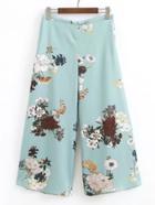 Romwe Floral Print Zipper Side Wide Leg Pants