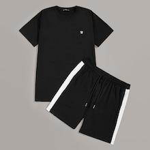 Romwe Guys Crown Detail Tee & Track Shorts Set