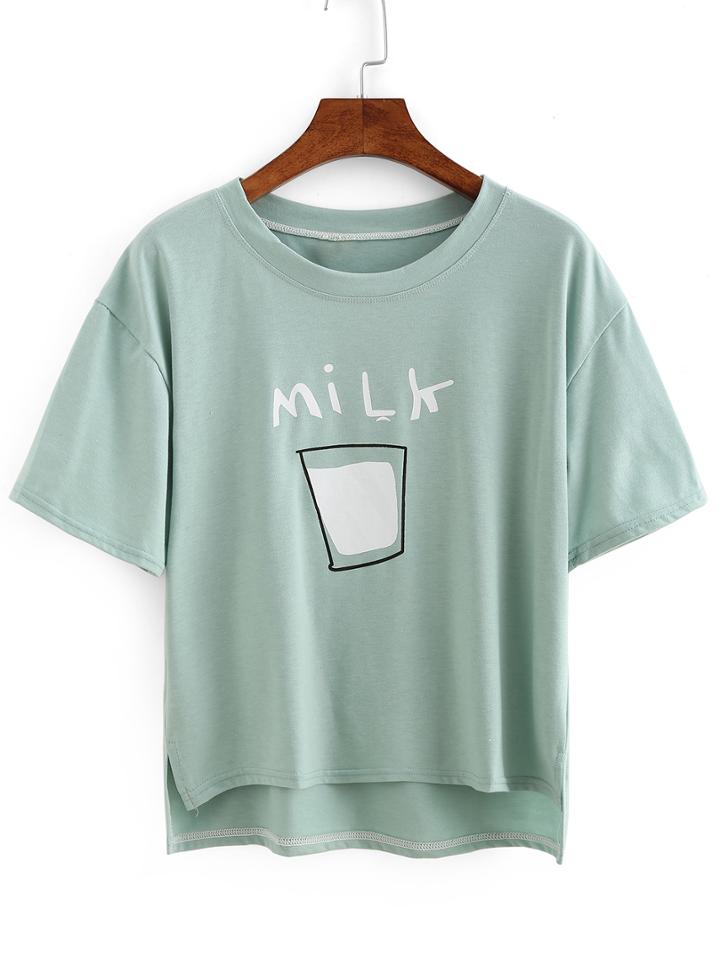 Romwe Milk Print High-low T-shirt