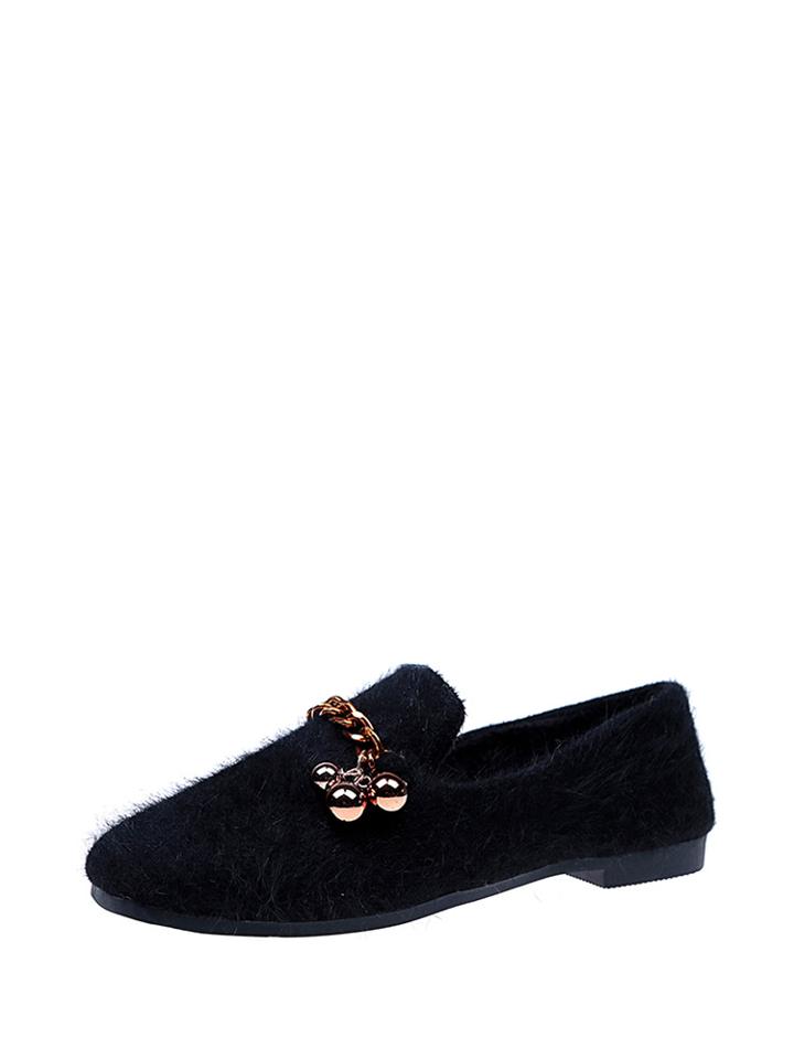 Romwe Metal Detail Fuzzy Loafers