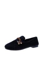 Romwe Metal Detail Fuzzy Loafers