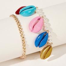 Romwe Shell Charm Beaded Chain Bracelet 2pcs