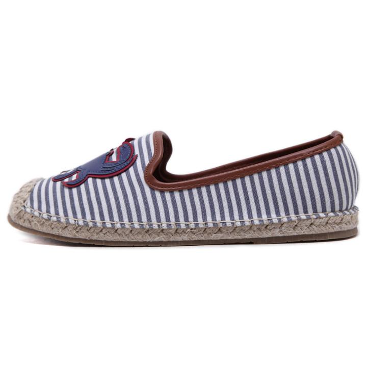 Romwe Blue Striped Crab And Shell Patches Espadrille Canvas Flats