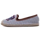 Romwe Blue Striped Crab And Shell Patches Espadrille Canvas Flats