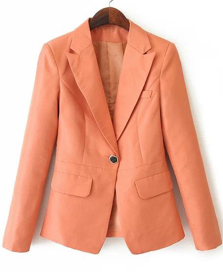 Romwe Notch Lapel Pockets Orange Blazer