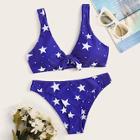 Romwe Star Print Tie Front Bikini Set