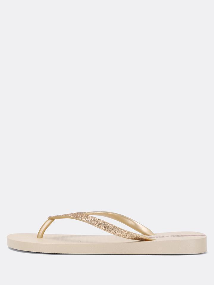 Romwe Gold Glitter Flip Flops