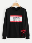 Romwe Graphic Print Eyelet Lace Up Side Sweatshirt