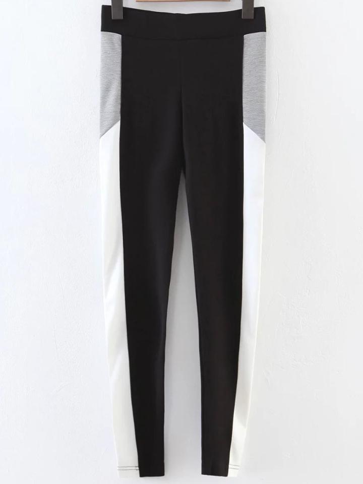 Romwe Black Color Block Elastic Waist Pants