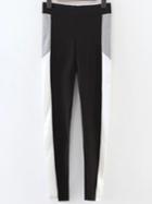 Romwe Black Color Block Elastic Waist Pants