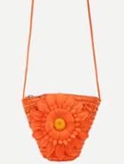 Romwe Orange Flower Embellished Straw Crossbody Bag