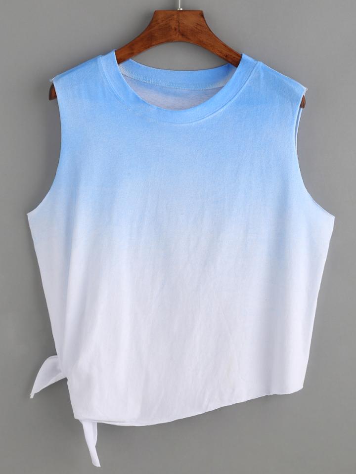 Romwe Blue Ombre Side Tie Crop Top