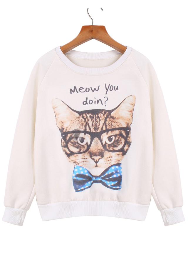 Romwe Cat Letters Print Sweatshirt