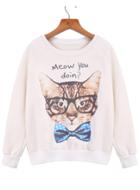 Romwe Cat Letters Print Sweatshirt