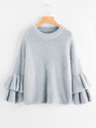 Romwe Layered Trumpet Sleeve Fluffy Jumper