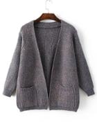 Romwe Grey Marled Knit Cardigan With Pockets