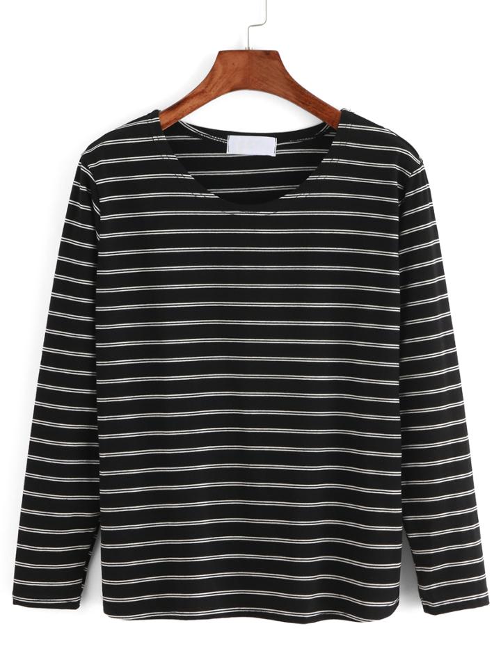 Romwe Striped Long Sleeve T-shirt