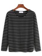 Romwe Striped Long Sleeve T-shirt