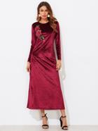 Romwe 3d Rose Patch Velvet Dress