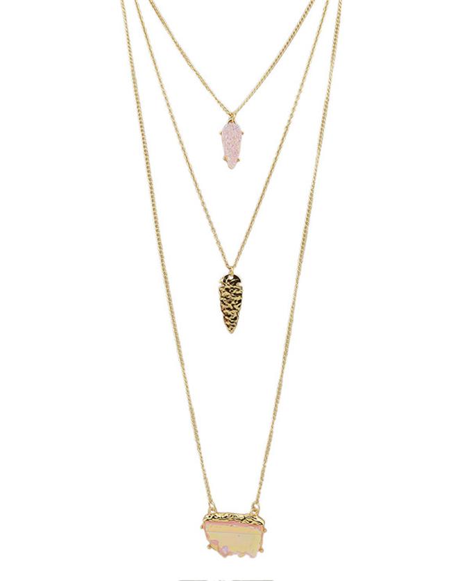 Romwe Pink Three Layers Pendant Necklace