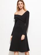 Romwe Black Oblique Shoulder Fold Over A Line Dress