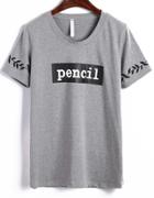 Romwe Pencil Leaves Print Grey T-shirt