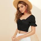 Romwe Crop Bow Front Shirred Back Top
