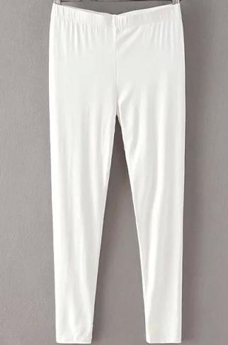 Romwe Elastic Waist Slim White Legging