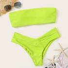 Romwe Neon Lime Bandeau Top With High Cut Bikini Set