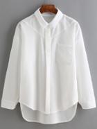 Romwe High Low White Blouse With Pocket