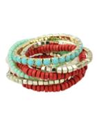 Romwe Red Stretch Colorful Beads Bracelet And Bangle