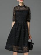 Romwe Black Collar A-line Lace Dress